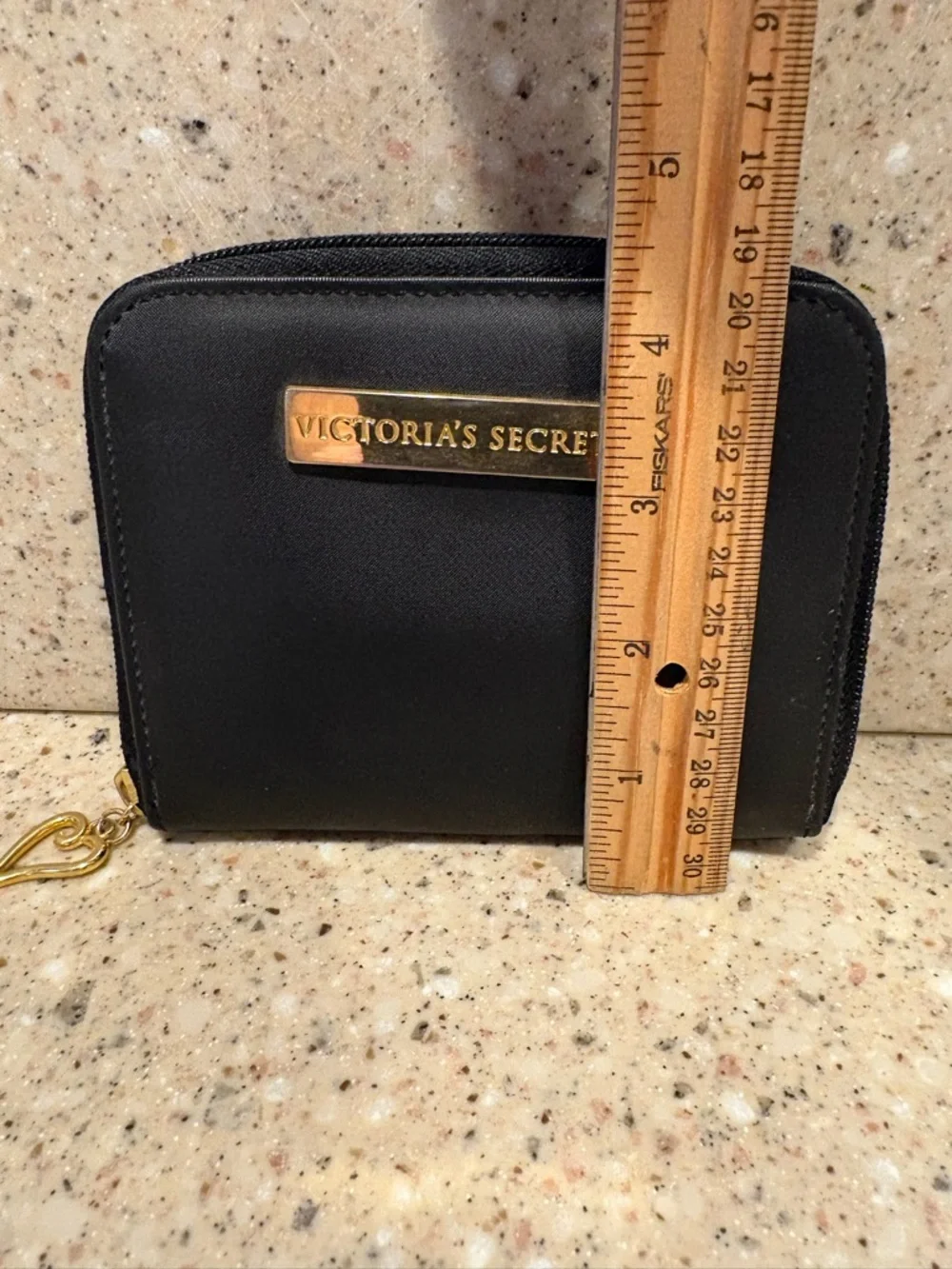 Victoria's Secret Black Nylon Small Zip Around Wallet with Gold Heart Charm Pull - Picture 6 of 6